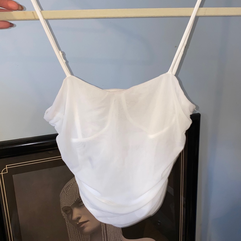 White ruffled side crop top